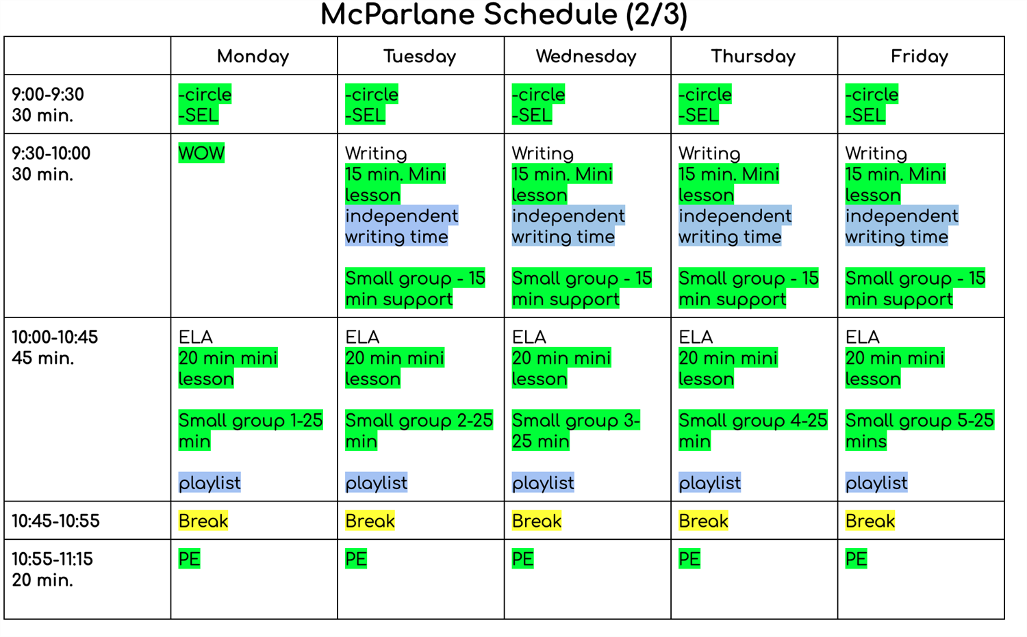 Daily Schedule